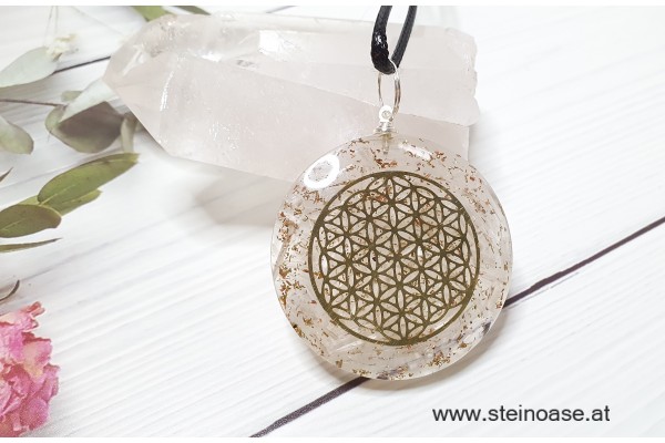 Orgon Anhänger: Selenit & Blume des Lebens
